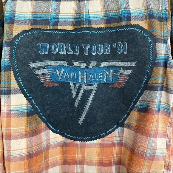 Van Halen Band Flannel Shirt Mens Large Unisex Upcycled Handmade Button Down - Picture 6 of 13